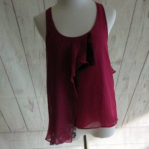 Mason Ruffle Layered Lace Trim Contrast Silk Racerback Top Blouse - Size 6